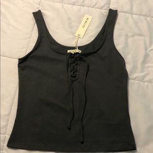 Grey lace up tank top